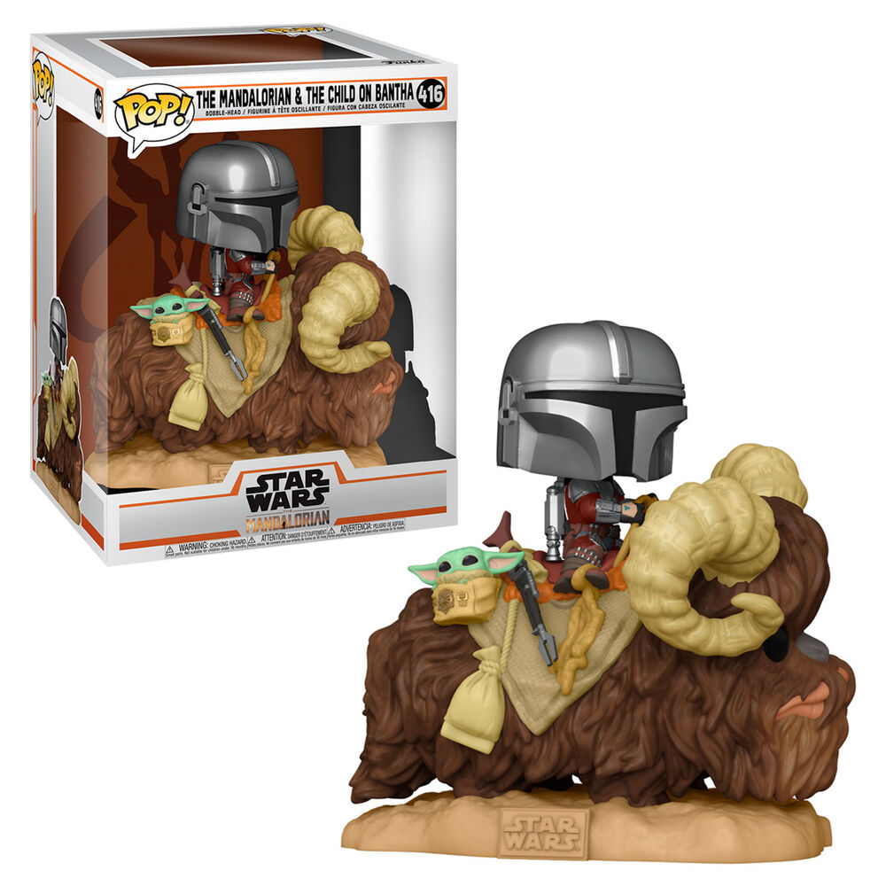 Funko POP!Star Wars The Mandalorian Mando on Bantha with Child in Mochila
