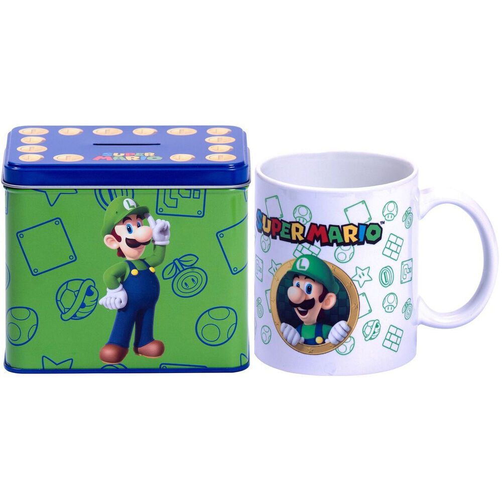 Nintendo Super Mario Bros Luigi Caneca + Mealheiro set