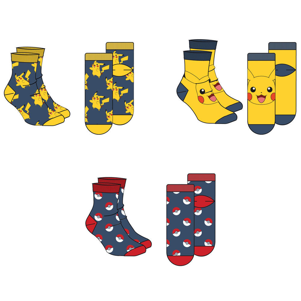 Pokemon Conjunto de 3 Pares Meias