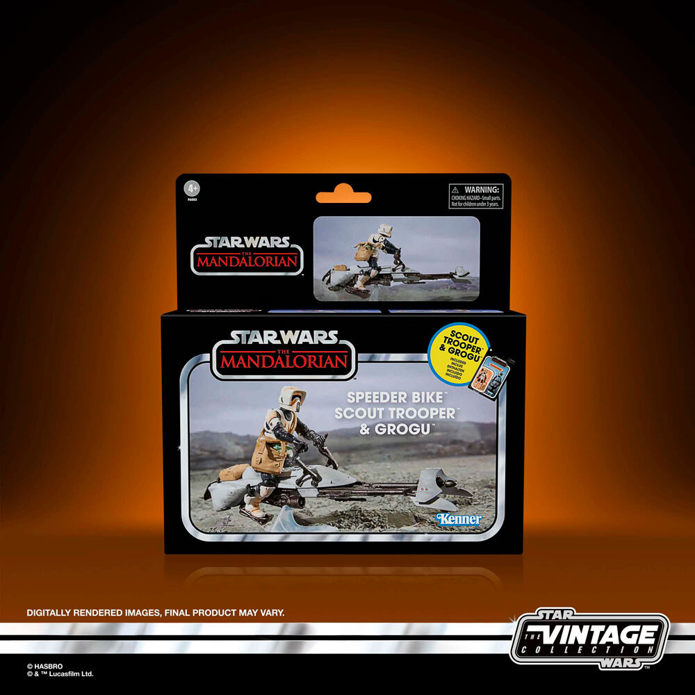 Star Wars the Mandalorian Speeder Bike Scout Trooper & Grogu Figura 9cm