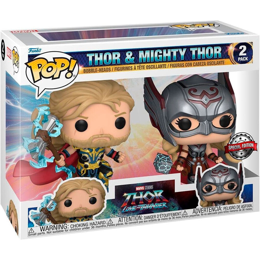 Funko POP! pack 2 Figuras Marvel Thor Love and Thunder Thor & Mighty Thor Exclusive
