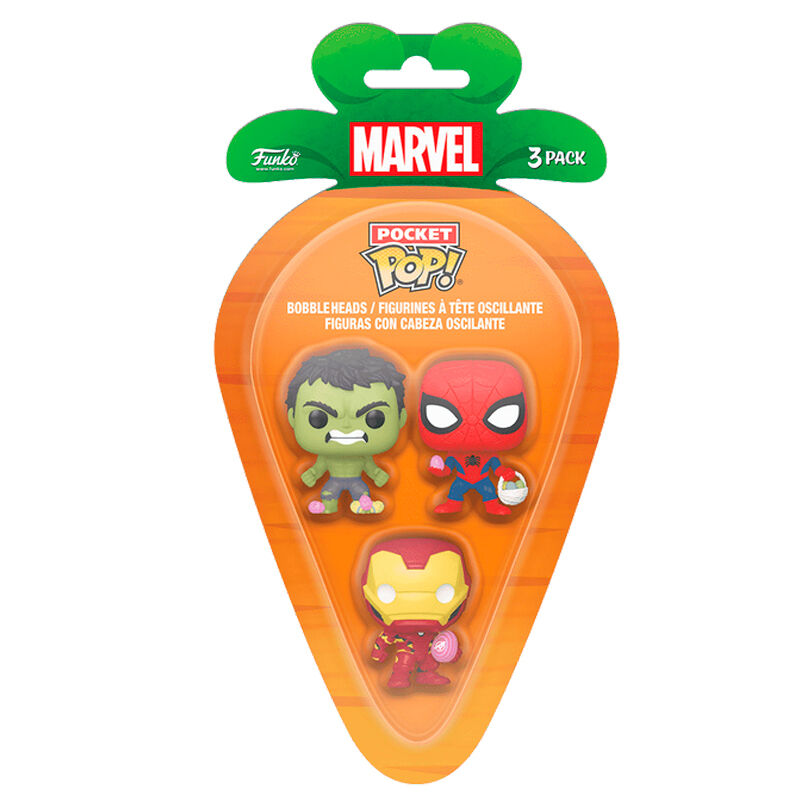 Carrot Pocket Funko POP! blister 3 Figuras Marvel Spiderman Hulk Iron Man easter
