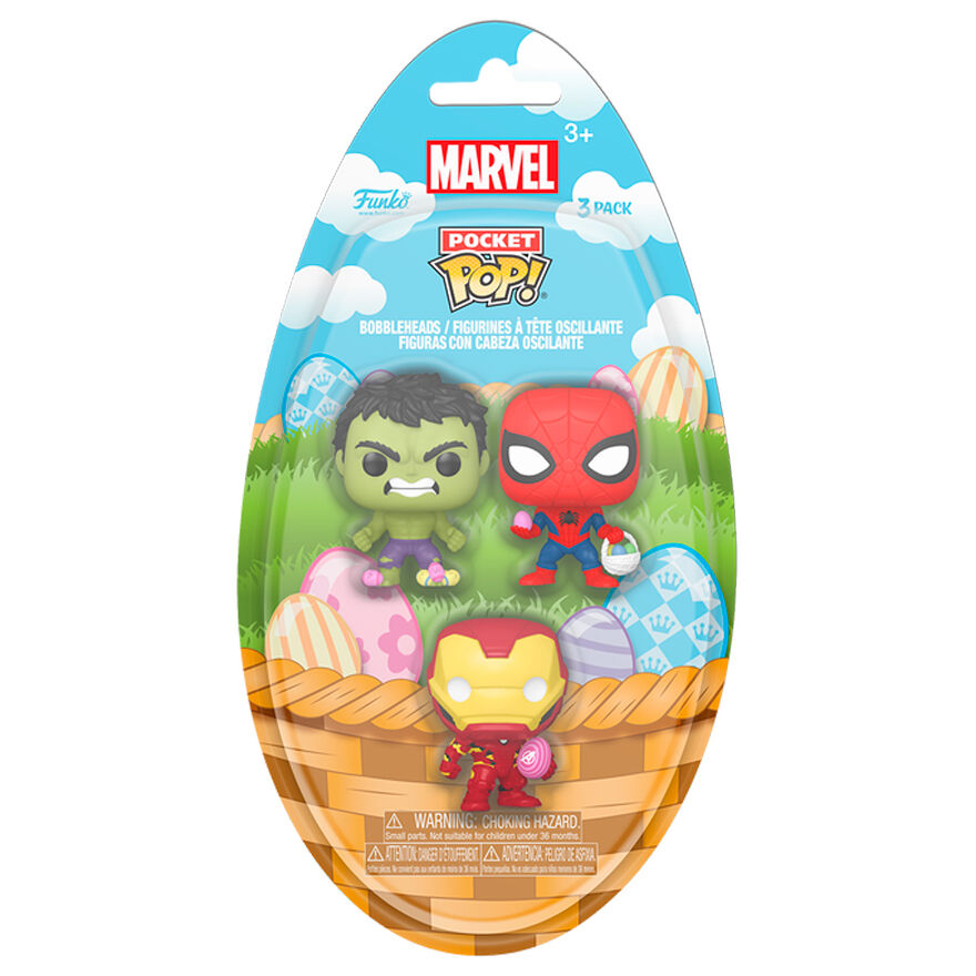 Pocket Funko POP! blister 3 Figuras Marvel Spiderman Hulk Iron Man Easter