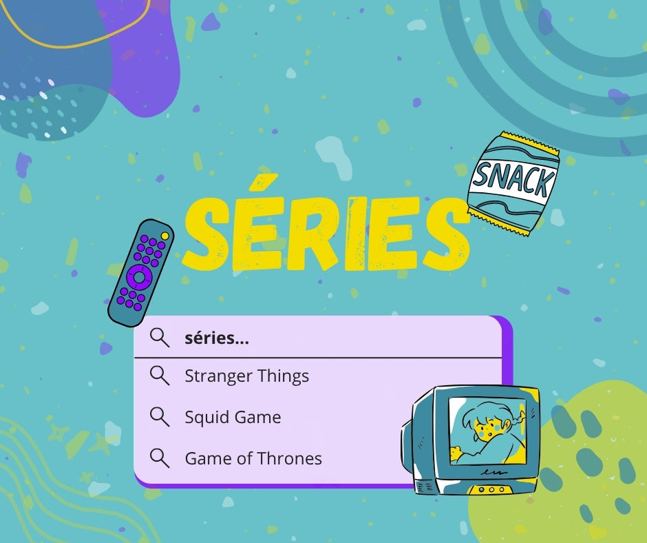 Séries 🍿: lista de Stranger Things, Squid Game e Game of Thrones, com controle remoto e tela.