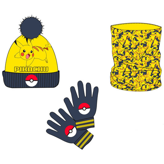 Pokemon Pikachu Snood, Chapéu e Luvas set